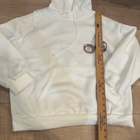 SHEIN WOMENS NEW XL CREAM LEOPARD HOODIE SWEATSHIRT 8 BALL CHERRIES NEW - Picture 4 of 8